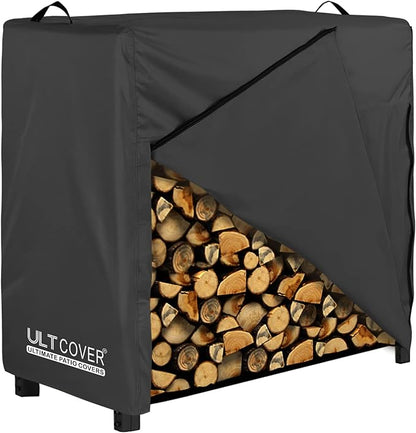 ULTCOVER Waterproof Firewood Racks Cover 4 Feet Heavy Duty Outdoor Logs Holder Stand Cover, Black
