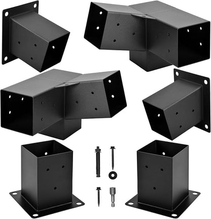 Pergola Kit, 15° 3-Way Slanted Roof Pergola Bracket Set, Roof Wall Mount Extension Bracket 4" x 4" (Actual 3.5" X 3.5") - Set 6