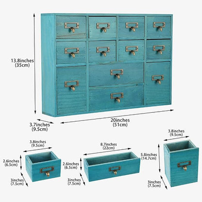 Apothecary Drawers Apothecary Cabinet with Drawers, Blue | 12 Drawer Library Card Catalog, Wooden Storage Box, Wooden Desktop Organizer with Metal Handles-Fulled Assembled