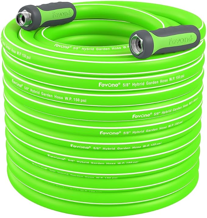 FEVONE Heavy Duty Garden Hose 105 ft, Hybrid Polymer Water Hose | Flexible, Leak-Free, Lightweight, 5/8 ID, 600 PSI, 3/4 GHT Aluminum Fittings with Swivel Handles