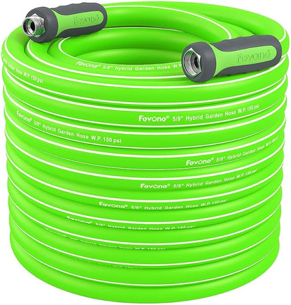 FEVONE Heavy Duty Garden Hose 105 ft, Hybrid Polymer Water Hose | Flexible, Leak-Free, Lightweight, 5/8 ID, 600 PSI, 3/4 GHT Aluminum Fittings with Swivel Handles