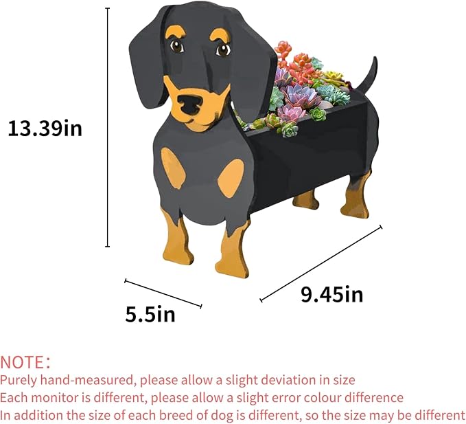 Dachshund Dog Planter Pots, 9.45 x 7.5 x 13.39 Inches | Dog Flower Pot, Cute Animal Shaped Plant Pot, Gifts for Women & Pet Lovers, Indoor Outdoor Garden Home Office Decor
