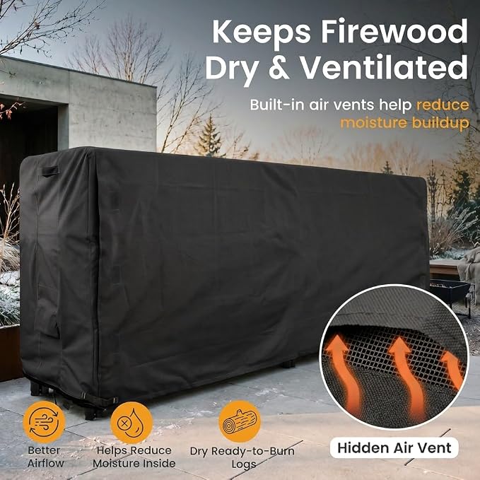 Firewood Rack Cover 8 foot - Heavy Duty - Black