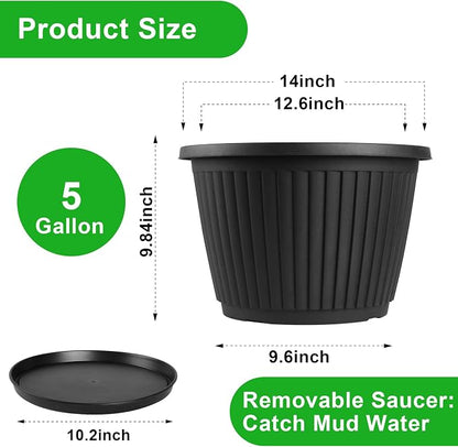 Fodetyff 14-inch-Plastic-Plant-Pots-with-Saucer, Flower Pots Containers for Indoor Outdoor Plants, Large Resin Planter with Drainage Holes and Saucers for Snake Plant Monstera