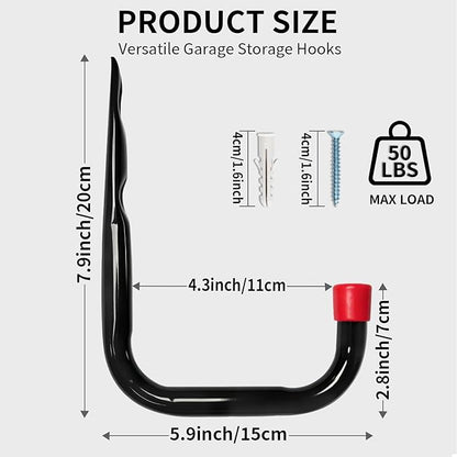 Heavy Duty Garage Storage Hooks, Wall Mount Storage Utility Hangers for Ladders, Bike and Garden Tools (7.9Inch x 5.9Inch)