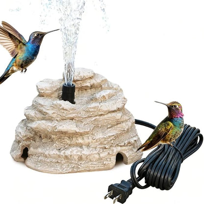 Bird Bath Fountain, Resin Granite with 9.8ft Long Wired Pump for Outdoor Garden Patio Decor, Rock Water Feature Fountain for Hummingbird Birdbath Aquariums and Fish Tank (Gray)