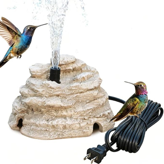 Bird Bath Fountain, Resin Granite with 9.8ft Long Wired Pump for Outdoor Garden Patio Decor, Rock Water Feature Fountain for Hummingbird Birdbath Aquariums and Fish Tank (Gray)