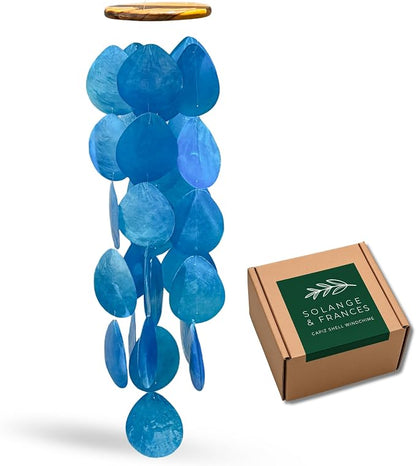 Solange & Frances Blue Wind Chimes for Outside. Capiz Shell Wind Chime Unique House Decor and Patio Decor. Birthday Gifts for Women, Gifts for Women Who Have Everything