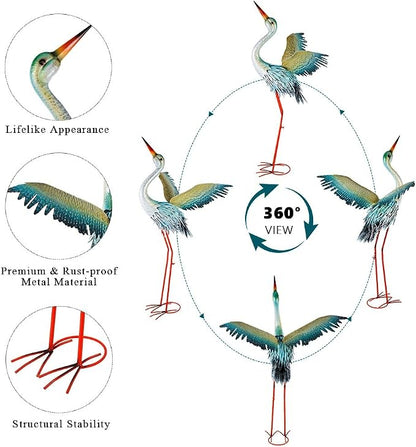 40" Metal Crane Garden Statue, Large Outdoor Heron Sculpture,Rust-Proof Garden Sculptures & Statues,Yard Art for Patio & Backyard