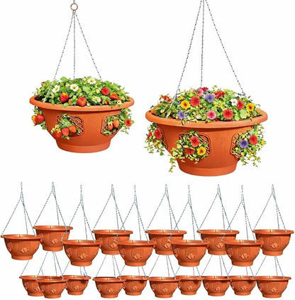 Ultimate Hanging Baskets - Strawberry, Tomato, Flower, and Herb Outdoor Planters - Use Garden Pots for Growing Plants Outside On A Deck, Fence, or Balcony (20, Terracotta)