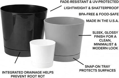 Root & Vessel Majestic Full Depth Round Cylinder Pot, Glossy Gray, 14-Inch (10140)