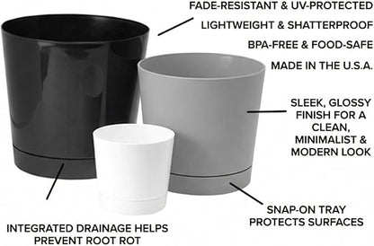 Root & Vessel Majestic Full Depth Round Cylinder Pot, Glossy Gray, 10-Inch (10100)
