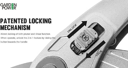 Bypass Pruning Shears 2 in 1 Multi-Cutter, Unique Lock Allows Switching Between Pruner and Shear Snipping. 1/2 Inch Cutting Capacity. Garden Clippers, Pruners for Gardening Heavy Duty