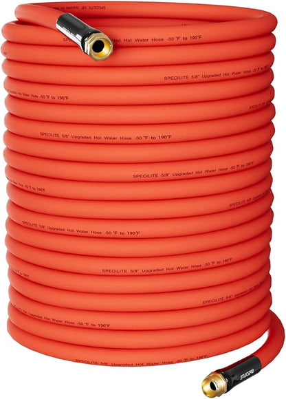 SPECILITE 5/8" Hot/Cold Rubber Garden Water Hose 150ft, -50℉-190℉, 200psi Working, 600psi Burst, Flexible & Lightweight With 3/4" Brass Fittings for Yard, Outdoor, Farm, Agriculture, Construction, Red