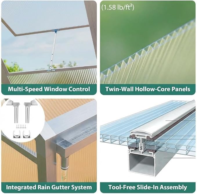 Garvee 8x12ft Walk-in Greenhouse, Heavy Duty Large Outdoor Green House | Polycarbonate Garden Greenhouse with Roof Vent, Lockable Outward-Opening Swing Door & Aluminium Frame for Backyard, Sliver