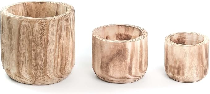 CYS EXCEL 11'' Burnt Finish Cylinder Planter Lightweight Natural Wood Cachepot for Indoor Plants, Succulents, Herbs, Home & Office Decor