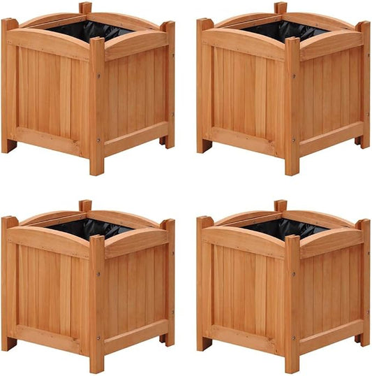 Set of 4 Wooden Raised Bed Planter Garden Boxes Outdoor, Outdoor Herb Garden Planter for Vegetables, Flowers, and Succulents, 11.8"x11.8"x11.8