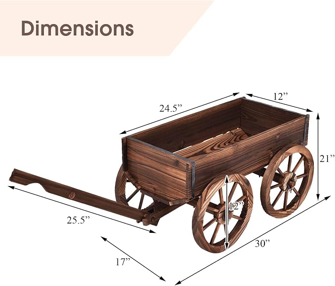 S AFSTAR Wooden Wagon, Wood Flower Planter Pot Stand with 4 Wheels & Drainage Holes, Amish Wagon Planter, Rolling Pot Stand Wood Wagon for Outdoor Plants Garden Decorative Garden Planter, Brown