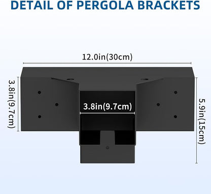 4-Way Pergola Brackets Kit (2-Pack), Heavy Duty 4x4 Corner Brackets for Outdoor Wood Posts, Easy Install for DIY Gazebo Patio Log Cabin & Outdoor Structures
