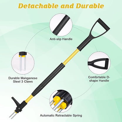 Gbekery 39" Stand Up Weed Puller Tool - Heavy Duty Detachable 3-Claw Weeder with Ergonomic Long D-Handle | Tools for Effortless Garden Weed Removal (Dandelions, Thistles & More)