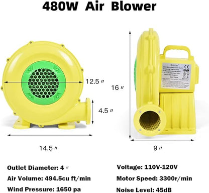 COSTWAY Bounce House Blower 480 Watt 0.64HP for Inflatable Bounce House Bouncy Castle,Yellow/green