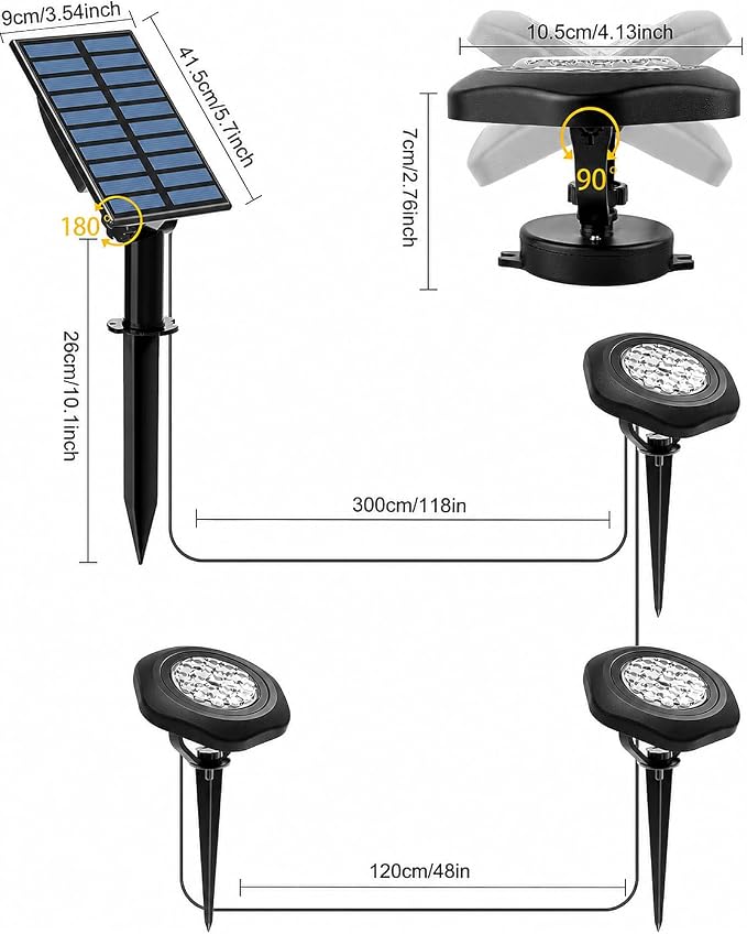 Solar Spot Lights Outdoor Waterproof IP68, RGB Pond Lights | 3-in-1 LED Solar Landscape Lights, 2 Light Modes Path Lights for Underwater Pond Garden Yard Pathway