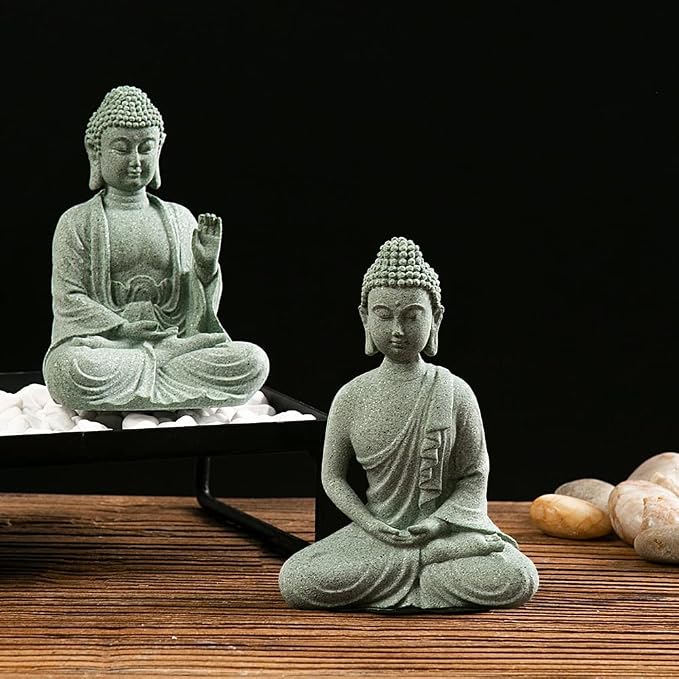 livelyfish Fish Tank Buddha Statue Japanese Aquarium Decorations Meditation Sandstone Buddha Statue Ornaments Betta Pet Fish Tank Asian Decorations,C