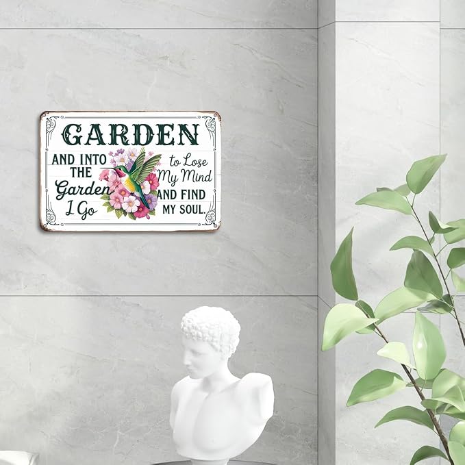 mmiishe Vintage Metal Garden Signs Wall Decor Gifts for Women Rustic Metal Art for Home Gate Garden Bars Restaurants Cafes Pubs Club Patio Porch 8x12 Inches Birthday Anniversary Decoration