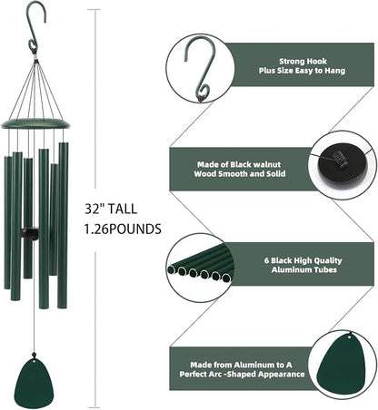 FSVGYY Wind-Chimes-Outdoor-Deep-Tone, Large Soothing Melodic Tones Windchimes, Wind Chimes for Outside, Memorial Wind Chime Best Gift for Mom Women Grandma Neighbors(32" Forest Green Coated Aluminum)