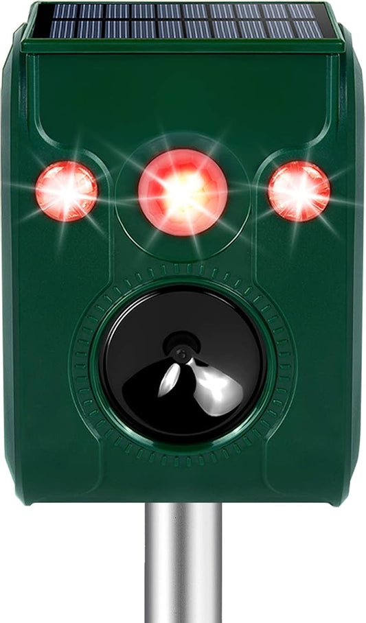 Ultrasonic Pest Repellent,Solar Animal Repeller,Outdoor Cat Repellent,Bird Repellent,Deer Repellent.Dog,Raccoon,Squirrel Repellent,Motion Activated LED Flashing Light Alarm Sound Animal Repellent