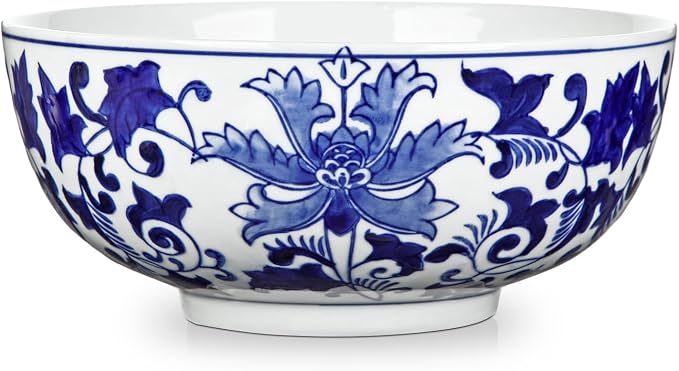 Hollyone Blue and White Vase Porcelain Planters 7 Inch Garden Bowl Modern Ceramic Pots Classic Chinese Floral Vase for Indoor Outdoor Succulents Bonsai Fairy Gardens Herbs