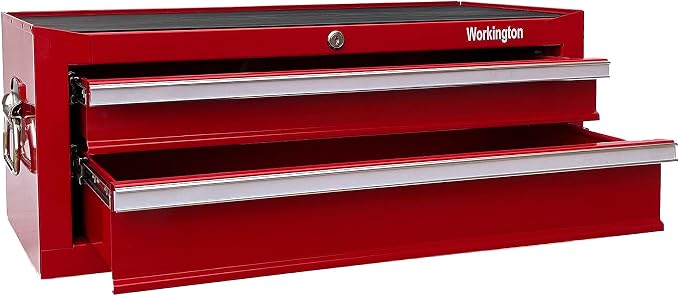 Workington Industrial 2 Drawers Portable Metal Intermediate Box, 26" Middle Tool Chest Cabinet with Ball Bearing Drawer Slides, Steel Tool Storage Box Organizer 4008 Red