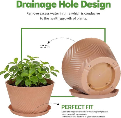 Set of 2-18 Inch Large Planter Set Includes a Pot with Round Drainage Holes and a Tray, Suitable for Tall Plants and Flowers. Extra-Large Outdoor Terracotta-Colored Plastic Planter
