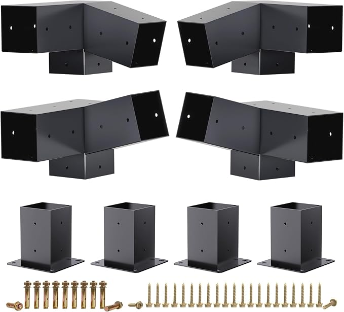 Pergola Brackets, 75° Pergola Brackets 15° Corner Bracket with Post Base Gazebo Kit for 4x4'' (Actual 3.5x3.5 in) Wooden Beams Lumber Gazebos Patio Sheds