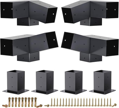 Pergola Brackets, 75° Pergola Brackets 15° Corner Bracket with Post Base Gazebo Kit for 4x4'' (Actual 3.5x3.5 in) Wooden Beams Lumber Gazebos Patio Sheds