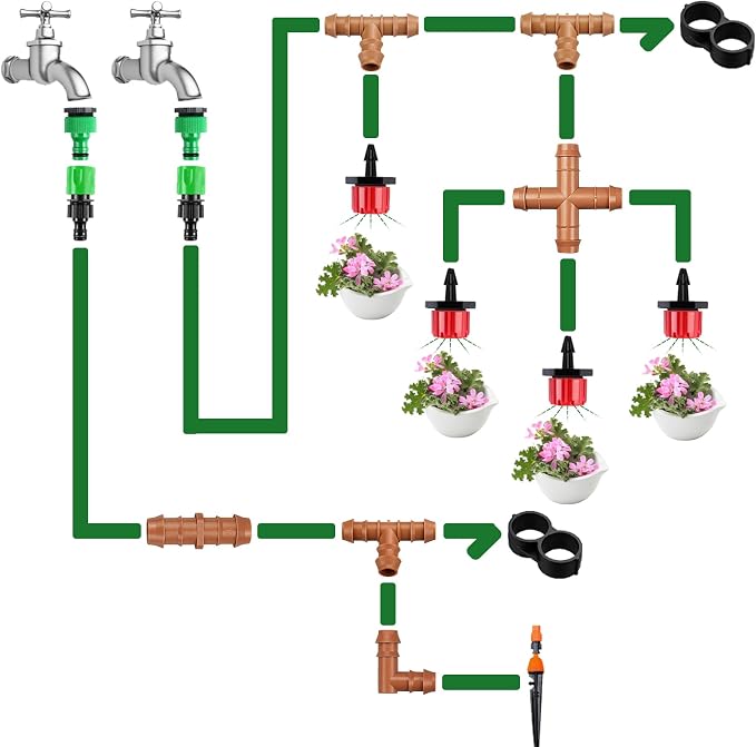 Drip Irrigation Fittings Barbed Cross Tee for 1/2" Irrigation Tubing(0.600" ID), 14 Pieces Barbed 4 Way Connectors, Drip Line 4 Way Couplings for Drip Sprinkler Garden Lawn Systems