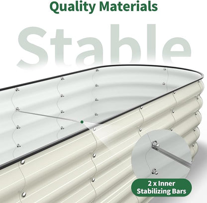 Kesfitt Raised Garden Bed, Metal Galvanized Steel Oval Garden Bed 8x2x1.5 ft with 18-Inch Deep Open-Bottom Design for Outdoor Vegetable Gardening, Pearl White