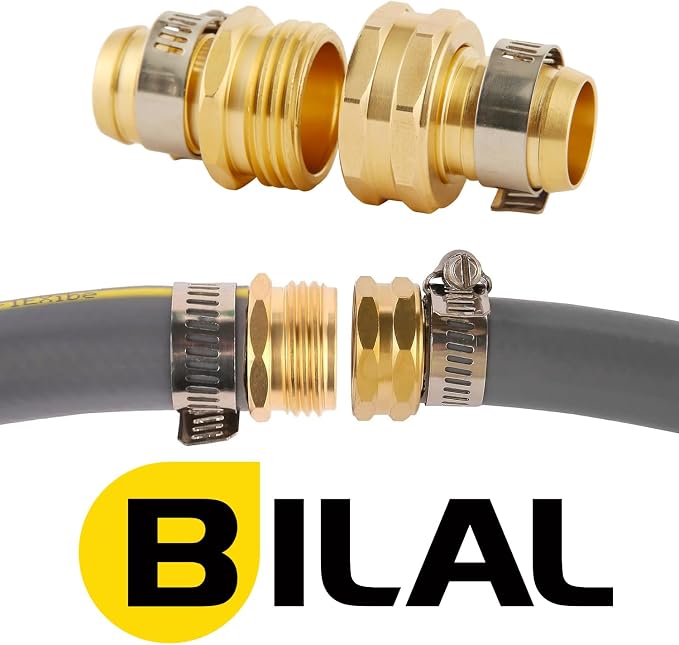 2 Set Brass Garden Hose Repair Connector Kit with Clamps, Fit for 3/4" Garden Hose Fitting,3/4'' Barb x 3/4'' GHT Garden Hose Adapter/Fittings, Water Hose Repair Kit