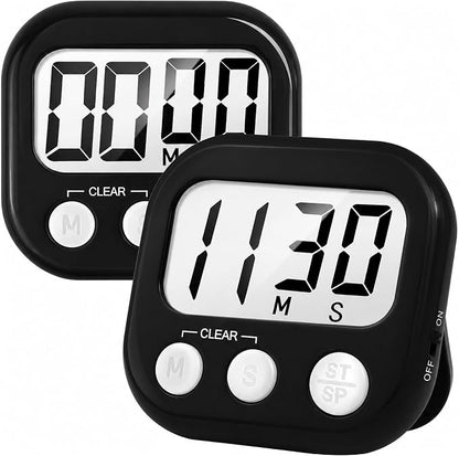 2 Pack Digital Kitchen Timer for Cooking Big Digits Loud Alarm Magnetic Backing Stand Cooking Timers for Baking Black