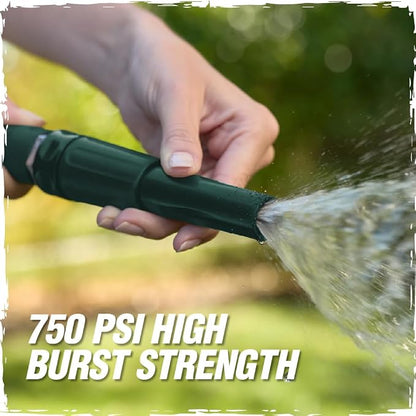RUGGED RHINO Metal Garden Hose with Spray Nozzle, 75FT, 304 Stainless Steel, 750 PSI Burst Strength, Heavy Duty Flexible Water Hose, Kink Resistant, Leakproof for Yard, Lawn and Outdoor Use, Green