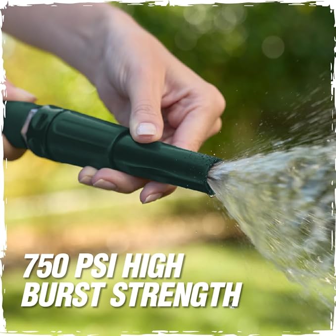 RUGGED RHINO Metal Garden Hose with Spray Nozzle, 100FT, 304 Stainless Steel, 750 PSI Burst Strength, Heavy Duty Flexible Water Hose, Kink Resistant, Leakproof for Yard, Lawn and Outdoor Use, Green