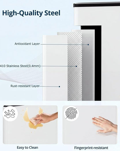 2 x 40L (2 x 10.6 Gallon) Dual Compartment Trash Can, Stainless Steel Kitchen Step Garbage Bin with Soft-Close Lid, Fingerprint-Resistant, Removable Inner Buckets for Waste Sorting,Home,Office