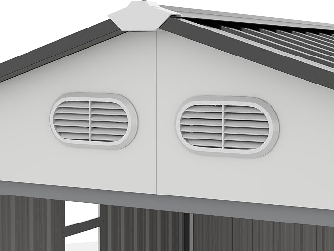 PVWIIK 8x8 ft Metal Outdoor Storage Shed with 4 Window, Lockable Waterproof All-Weather Utility Shed for Garden Tools & Trash Bins, White