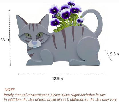 Blue Cat Planter Pots, 12.5 x 5.6 x 7.8 Inches | Cat Flower Pot, Cute Animal Shaped Plant Pot, Gifts for Women & Pet Lovers, Indoor Outdoor Garden Home Office Decor