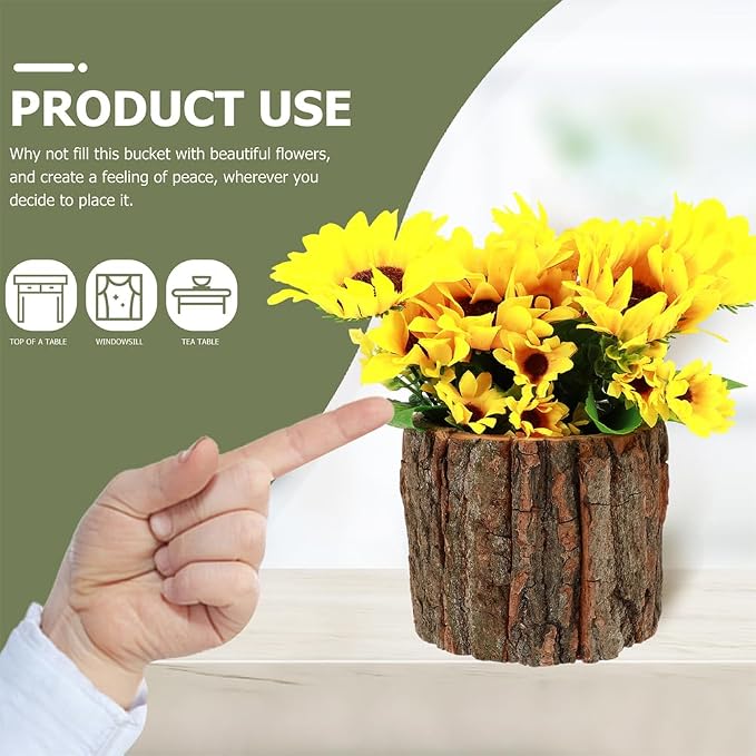 Wooden Vase for Centerpieces, 6 Pack Wood Flower Vase Rustic Tree Stump Planter Pots, Wooden Bark Flower Bucket for Wedding Farmhouse Christmas Table Decor, Round Bark Stump Pots - 3.6x3.6x3 inch