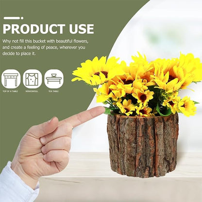 Wooden Vase for Centerpieces, 6 Pack Wood Flower Vase Rustic Tree Stump Planter Pots, Wooden Bark Flower Bucket for Wedding Farmhouse Christmas Table Decor, Round Bark Stump Pots - 3.6x3.6x3 inch