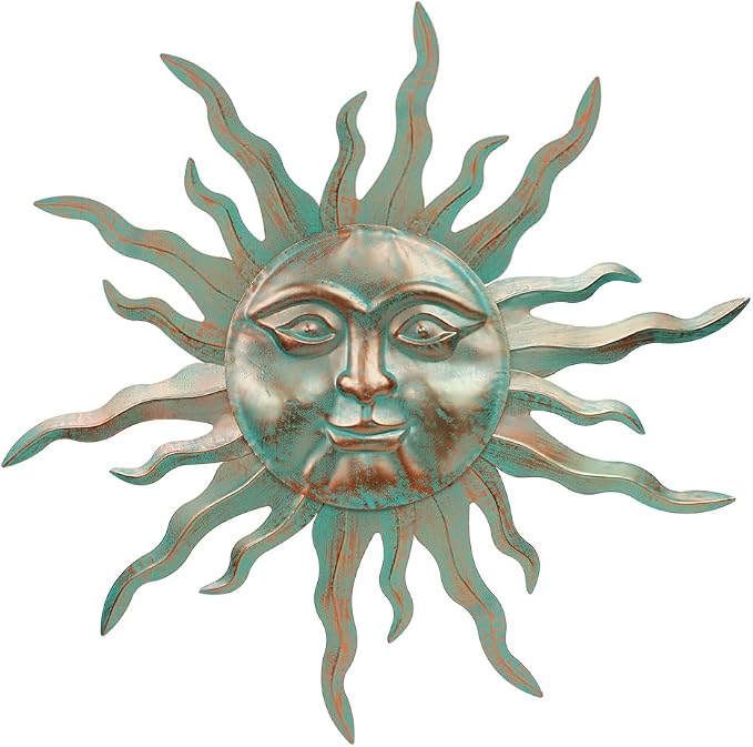 VEWOGARDEN Metal Sun Wall Decor 30" Large Outdoor Hanging Wall Art for Patio Farmhouse Garden Living Room Bedroom Decorations, Green