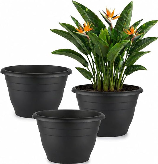 RooTrimmer 3 Pack 11 Inch Plant Pots for Indoor Outdoor,Plastic Floor Planters with Drainage Holes,Lightweight Durable Flower Pots for Home,Patio & Garden(Black)