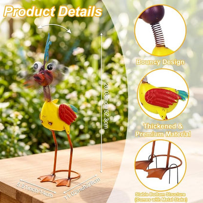 Metal Wacky Rooster Garden Statue for Patio, Backyard, Lawn | 20'' Rooster Decor, Waterproof Yard Statue Decorations Outdoor, Chicken Yard Art, Gold