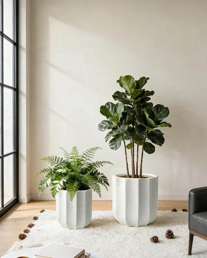 10 Inch Plant Pot – Ceramic Planter with Drainage Hole & Removable Drain Plug, Decorative Flower Pot for Indoor Outdoor Plants, Modern Round Large Planter, Cream White